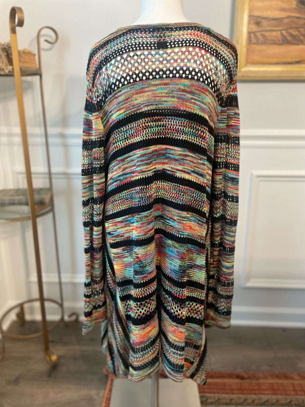New Directions Multicolor Open-Knit Long Cardigan - Picture 2 of 4